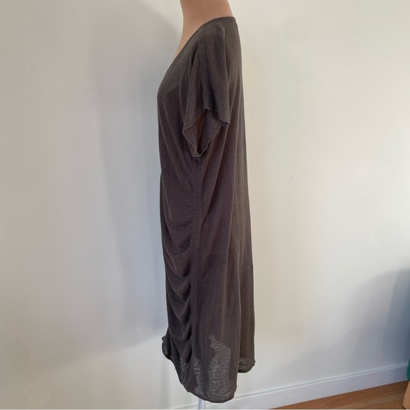 Christopher Fischer Gray Brown V-Neck Ruched Semi Sheer Linen Dress EUC Size M - Picture 2 of 7